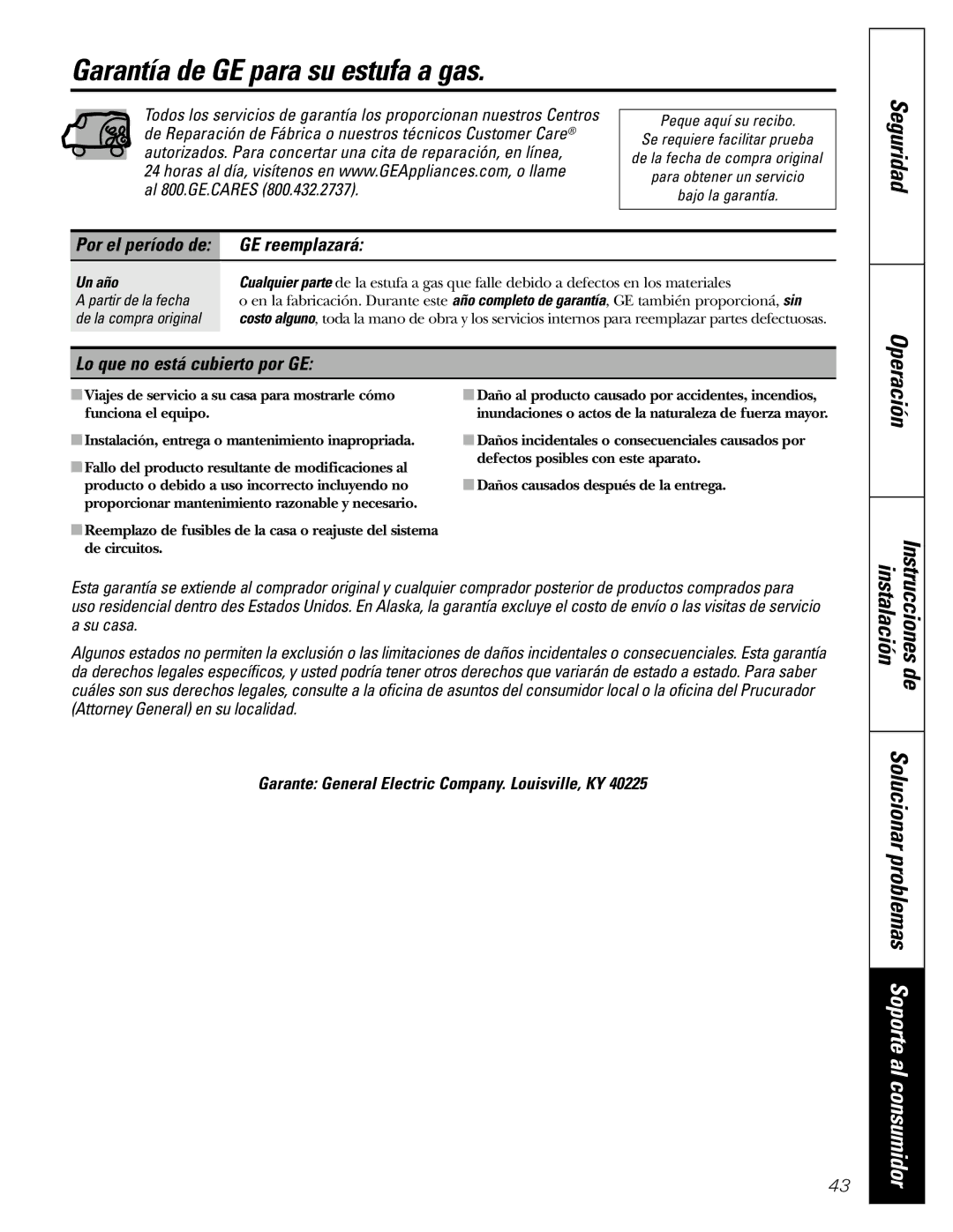 GE JGBS10, JGBS09 manual Garantía de GE para su estufa a gas, GE reemplazará, Lo que no está cubierto por GE 