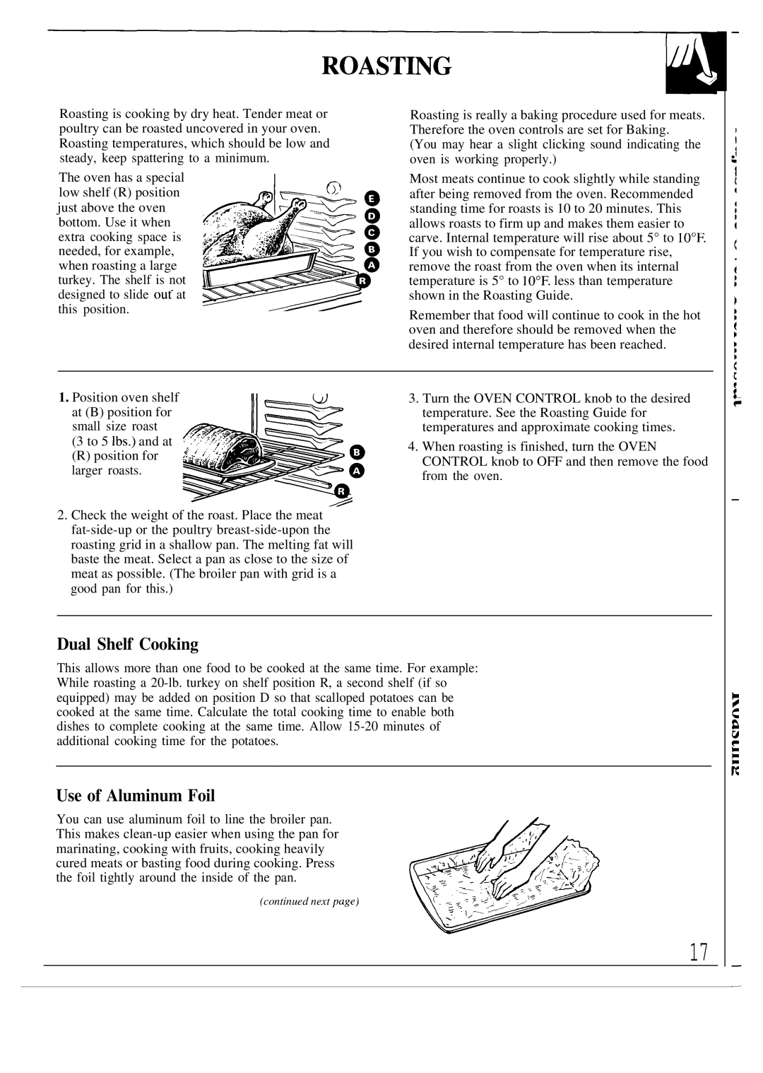 GE JGBC18, JGBS18 manual Dual Shelf Cooking, Use of Aluminum Foil 