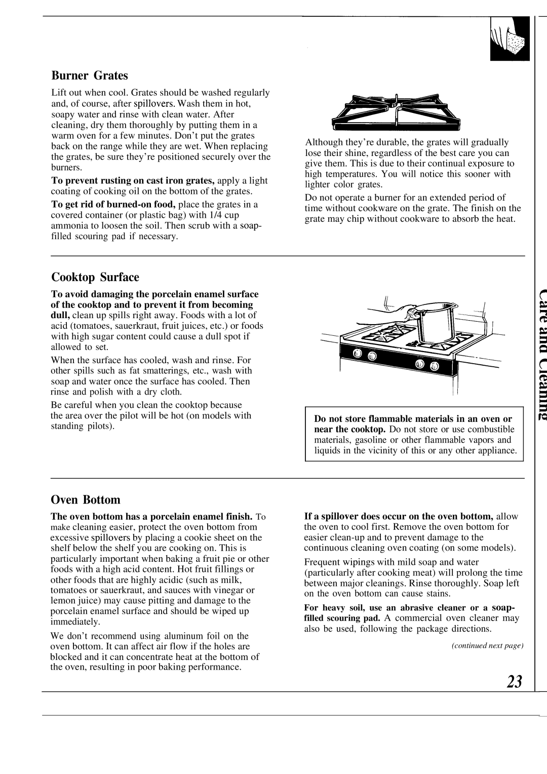 GE JGBC18, JGBS18 manual Burner Grates, Cooktop Surface, Oven Bottom 