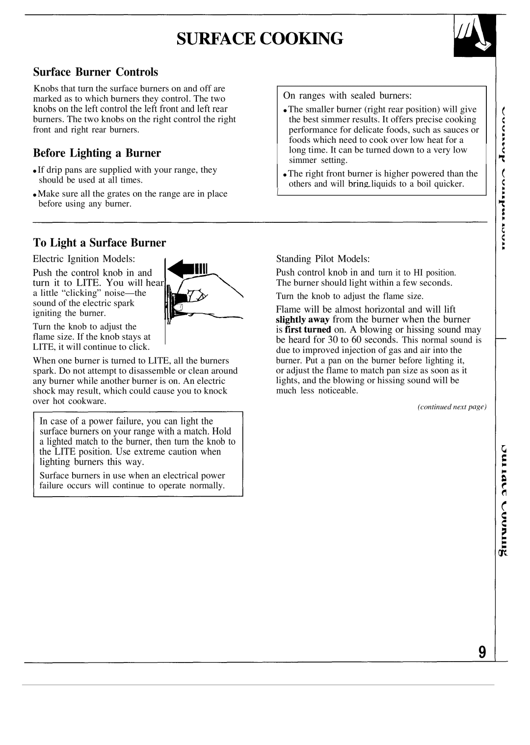 GE JGBC18, JGBS18 manual Surface Burner Controls, Before Lighting a Burner, To Light a Surface Burner 