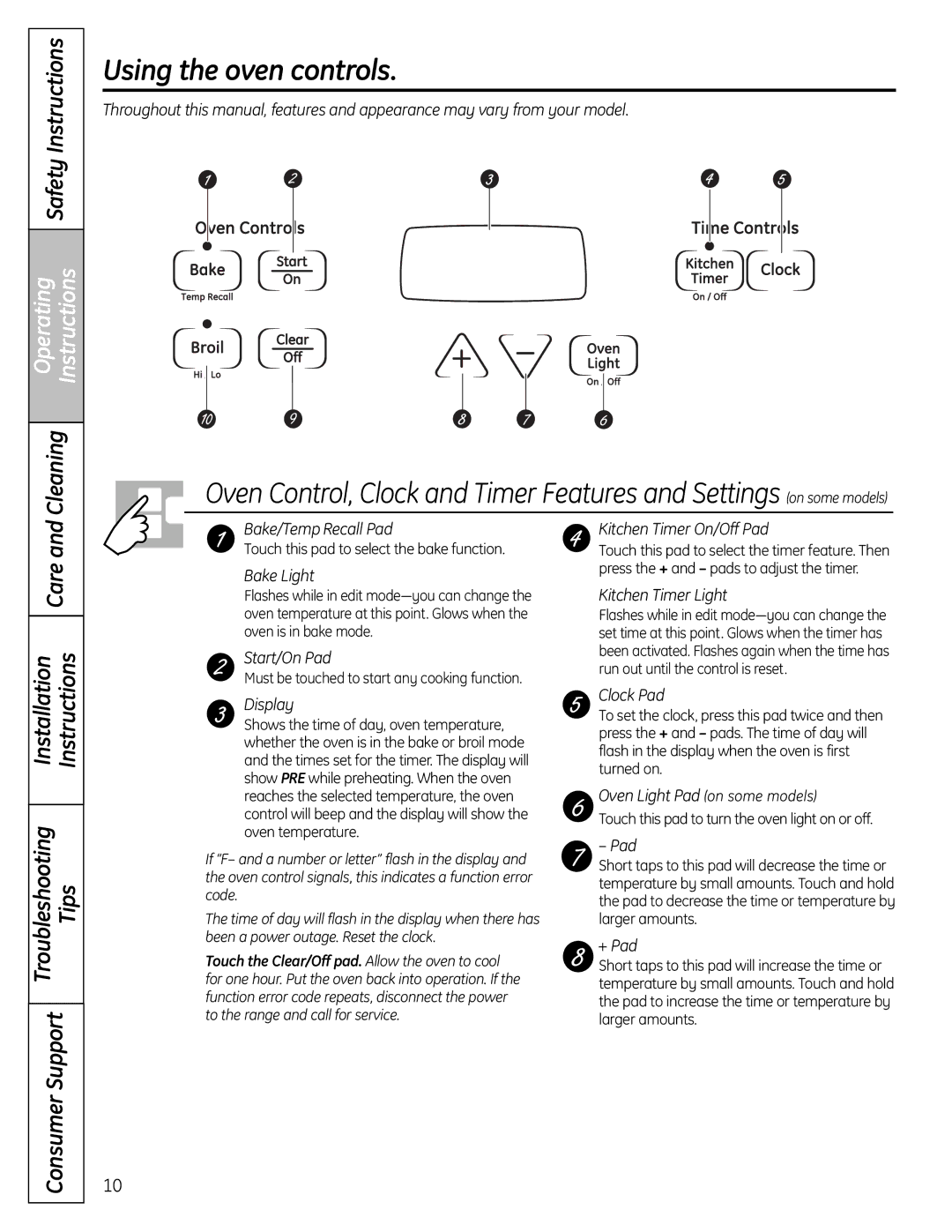 GE JGBS19 installation instructions Using the oven controls 