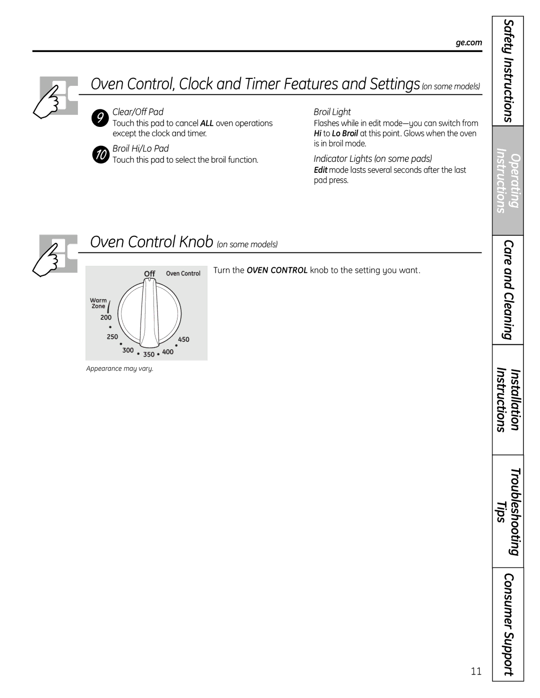 GE JGBS19 installation instructions Safety Instructions, Touch this pad to select the broil function 