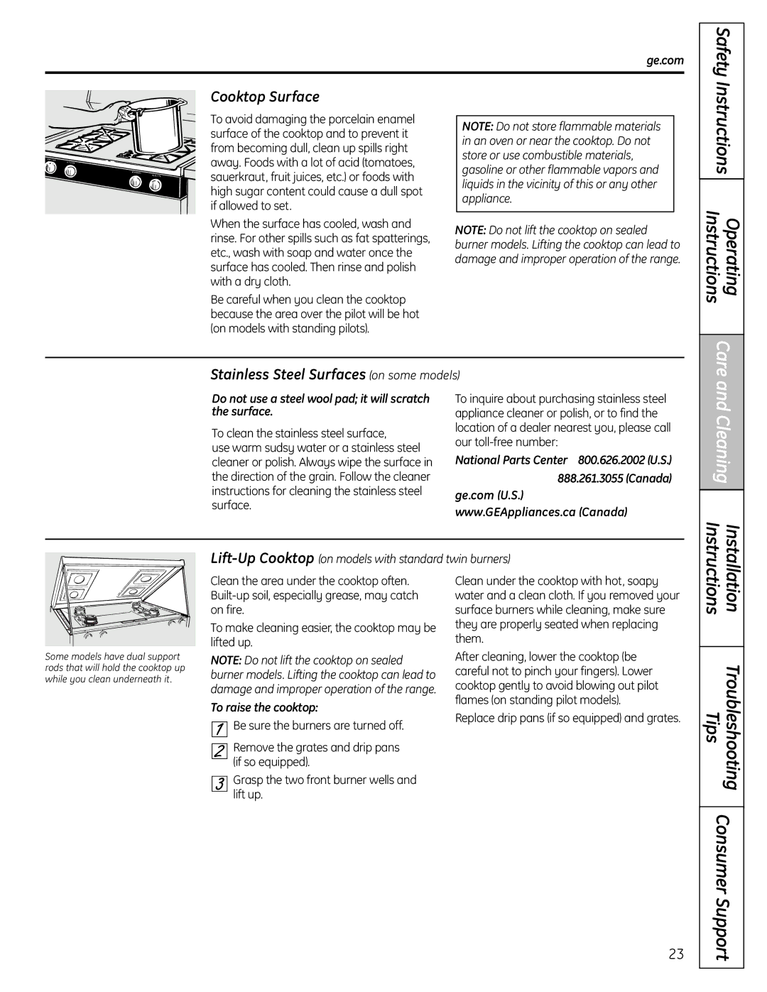 GE JGBS19 installation instructions Cooktop Surface, Stainless Steel Surfaces on some models, Installation 