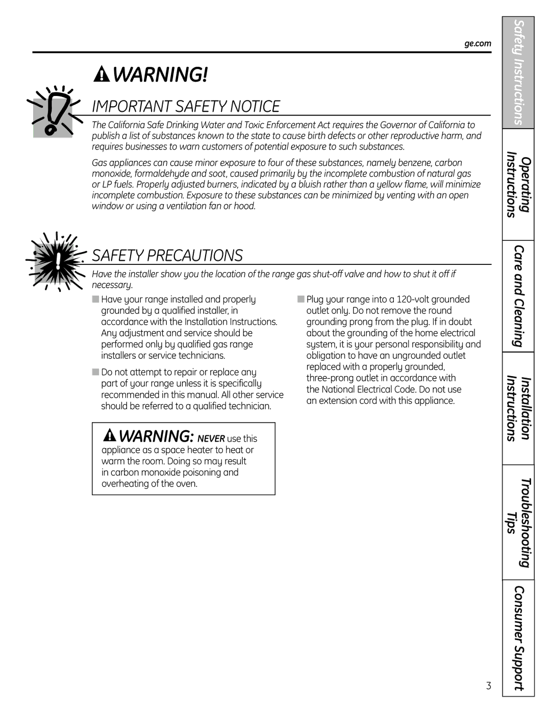 GE JGBS19 installation instructions Consumer Support, Ge.com 