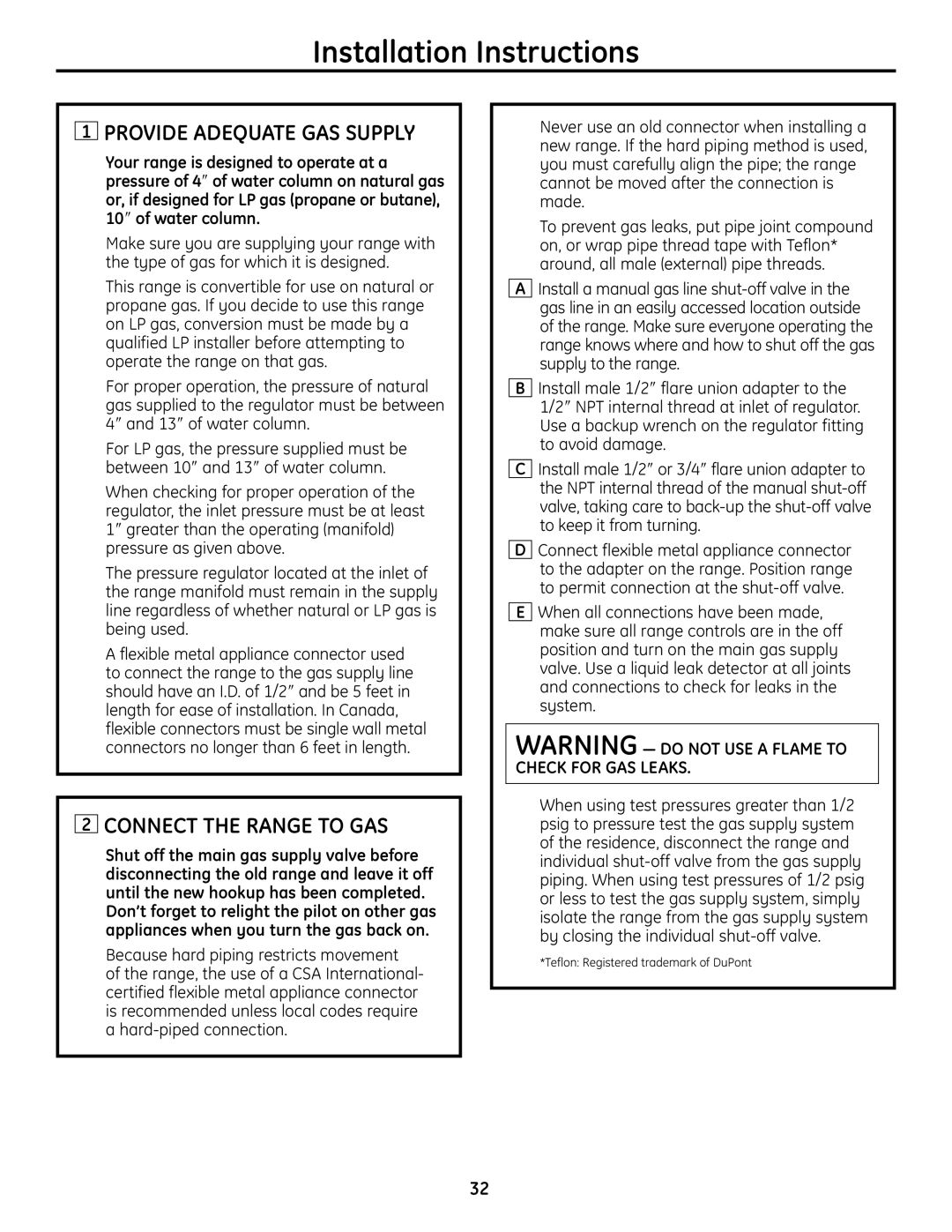 GE JGBS19 installation instructions Provide Adequate GAS Supply, Connect the Range to GAS 