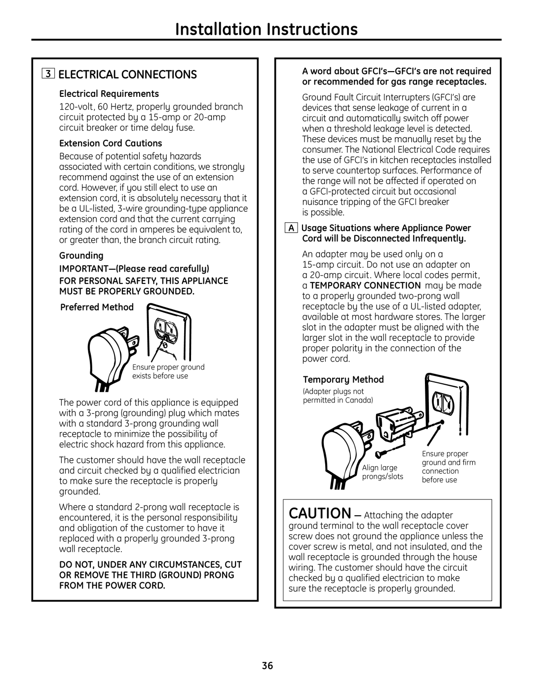 GE JGBS19 installation instructions Electrical Connections 