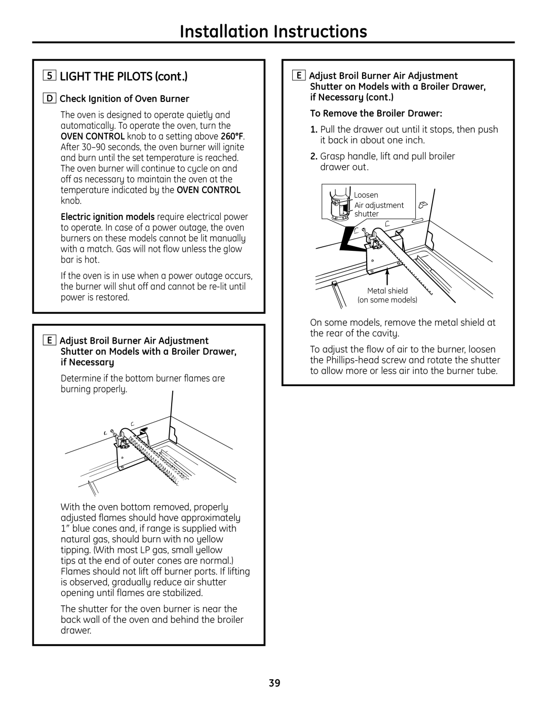 GE JGBS19 installation instructions Check Ignition of Oven Burner 