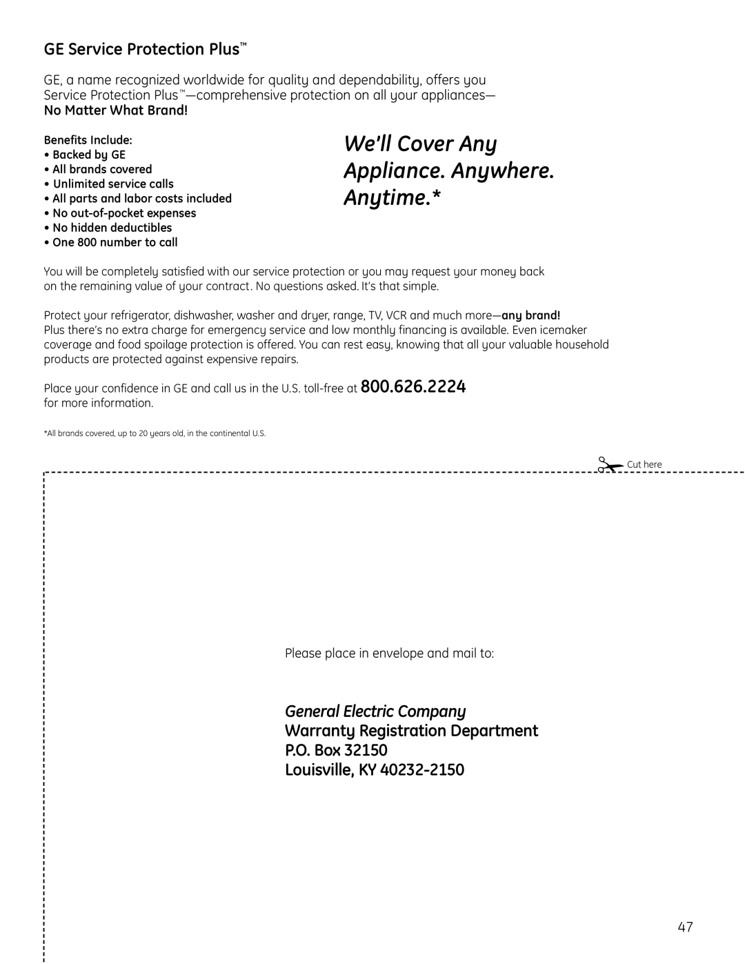 GE JGBS19 installation instructions We’ll Cover Any Appliance. Anywhere Anytime, No Matter What Brand 