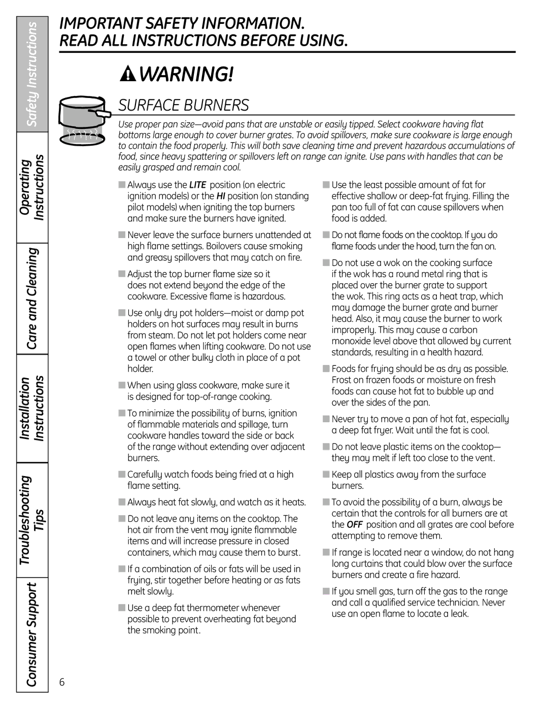 GE JGBS19 installation instructions Always heat fat slowly, and watch as it heats 