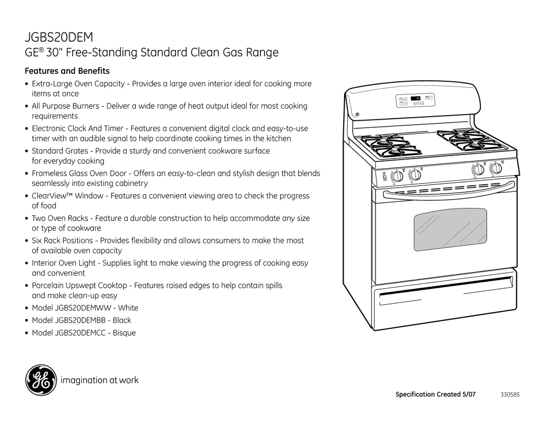 GE JGBS20DEM dimensions Features and Benefits 