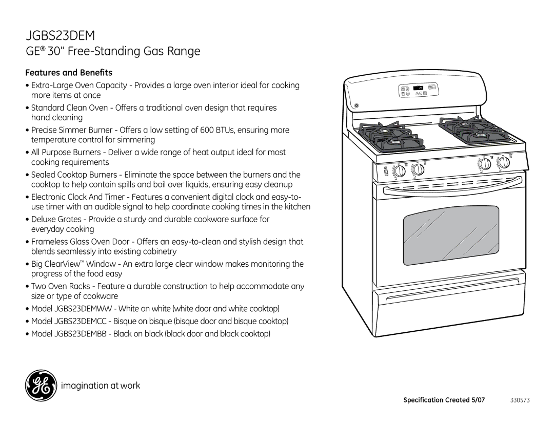 GE JGBS23DEM dimensions Features and Benefits 