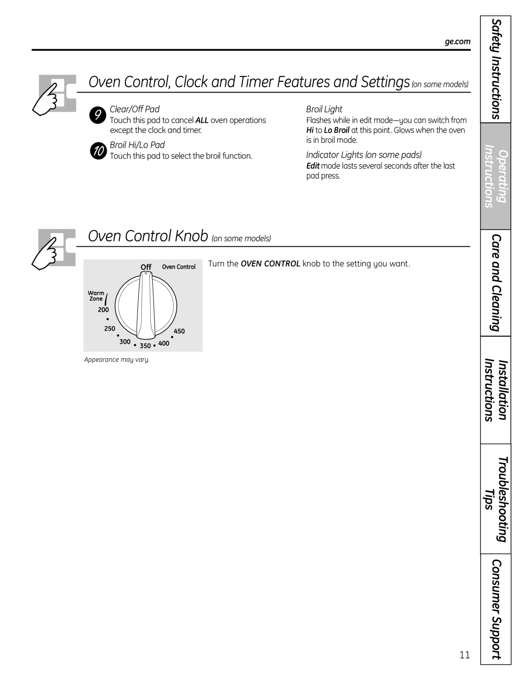 GE JGBS23DEMCC installation instructions Broil Light, Touch this pad to select the broil function 