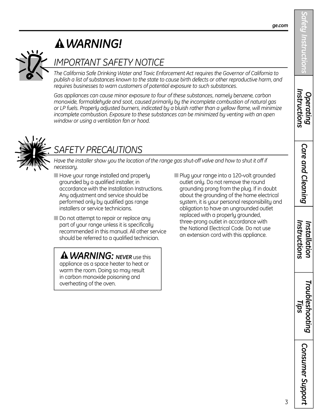 GE JGBS23DEMCC installation instructions Important Safety Notice, Ge.com 