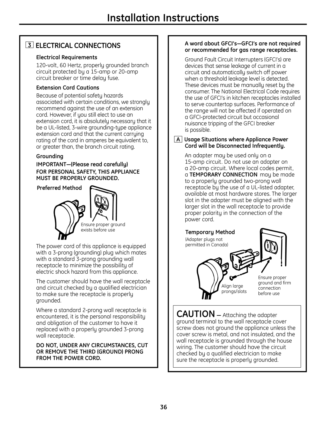 GE JGBS23DEMCC installation instructions Electrical Connections 