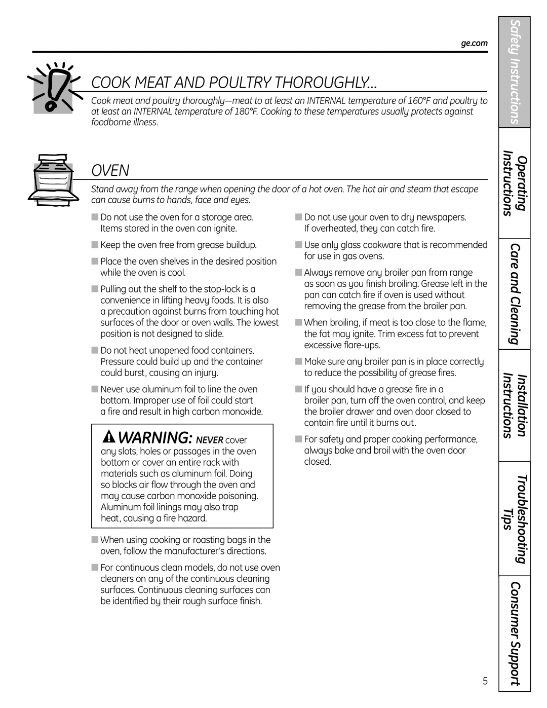 GE JGBS23DEMCC installation instructions Cook Meat and Poultry THOROUGHLY… 