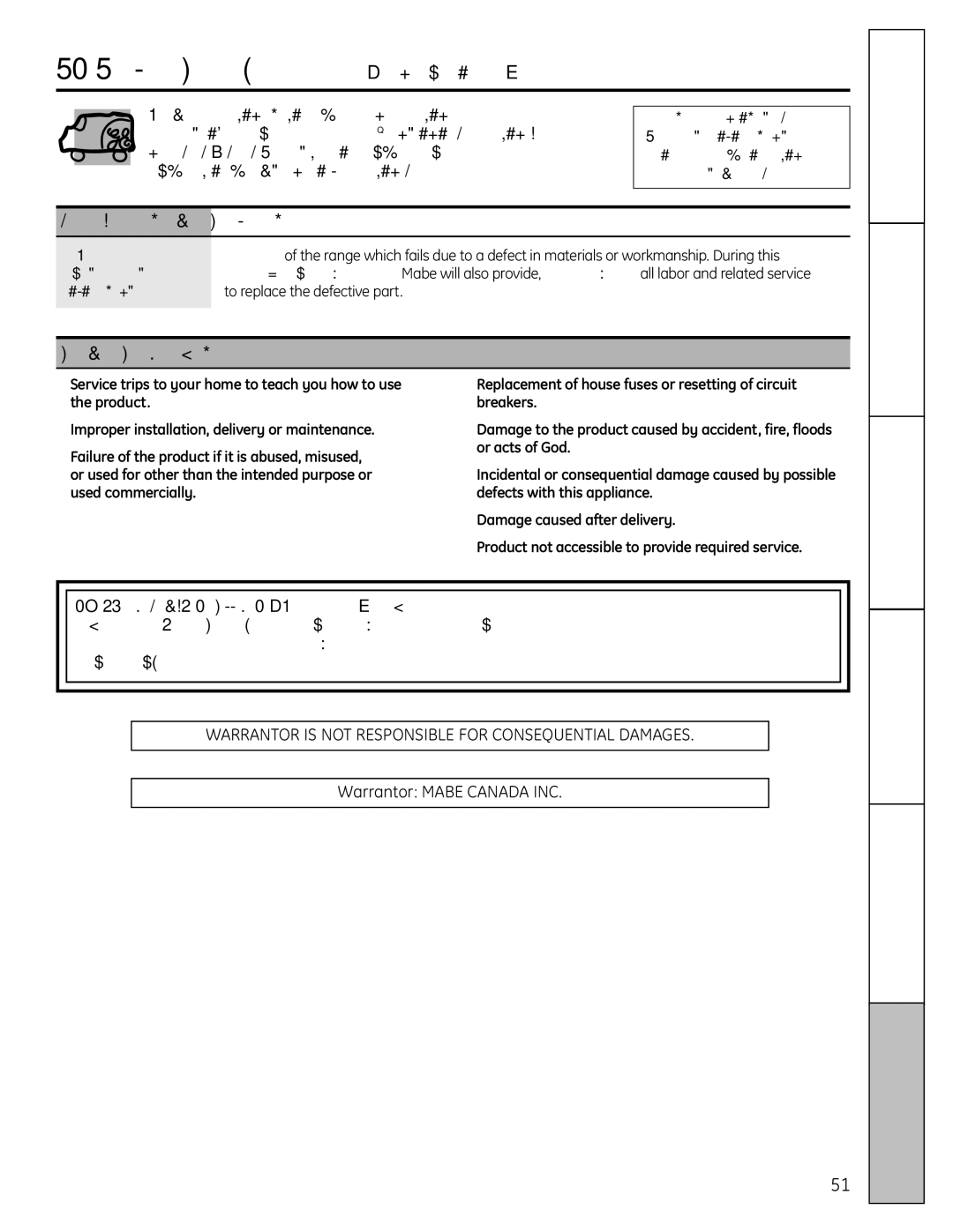 GE JGBS23DEMCC installation instructions Mabe Will Replace, What Mabe Will Not Cover 