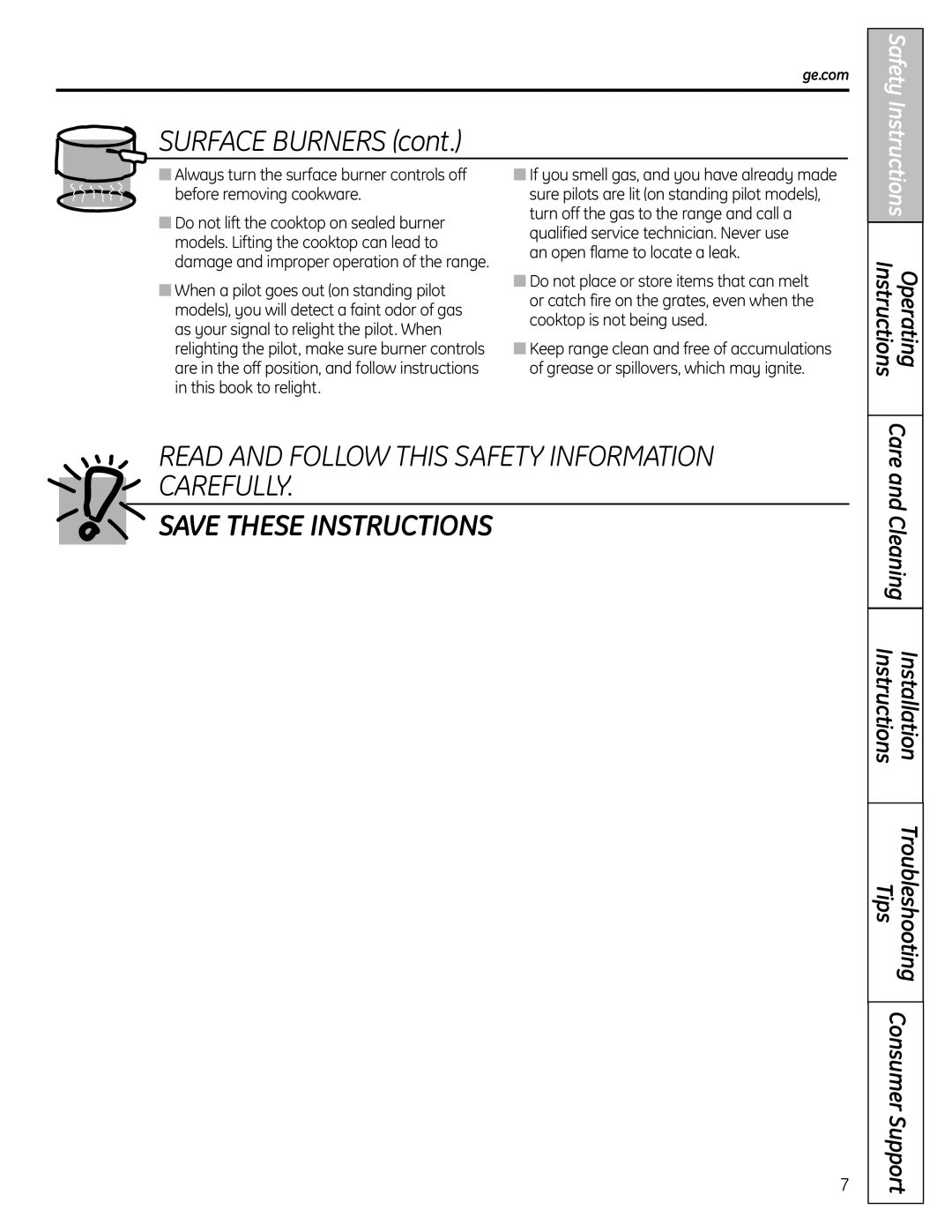 GE JGBS23DEMCC installation instructions Surface Burners 