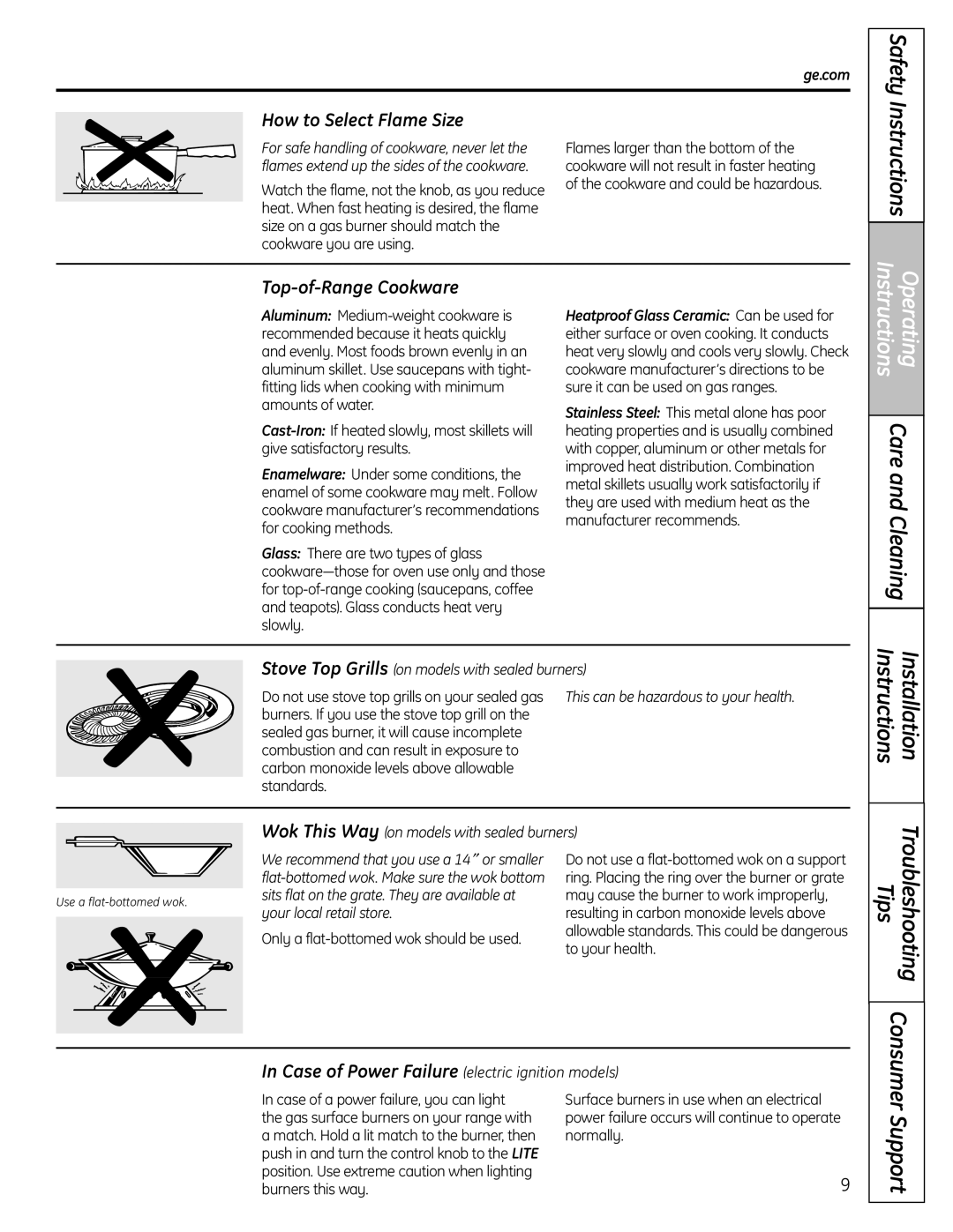 GE JGBS23DEMCC installation instructions How to Select Flame Size, Top-of-Range Cookware 