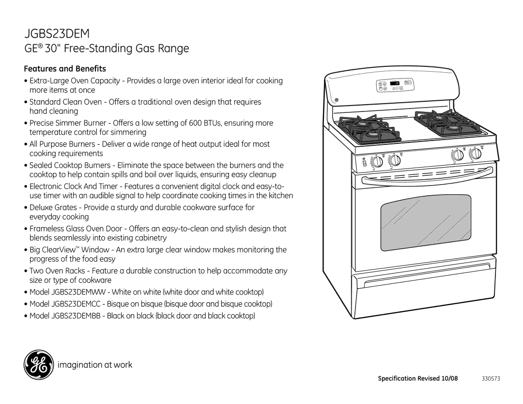 GE JGBS23DEMWW, JGBS23DEMBB dimensions Features and Benefits 