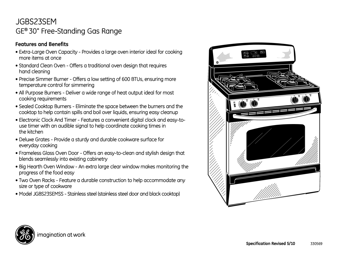 GE JGBS23SEMSS, 205C1714P001 dimensions GE 30 Free-StandingGas Range, Features and Benefits 