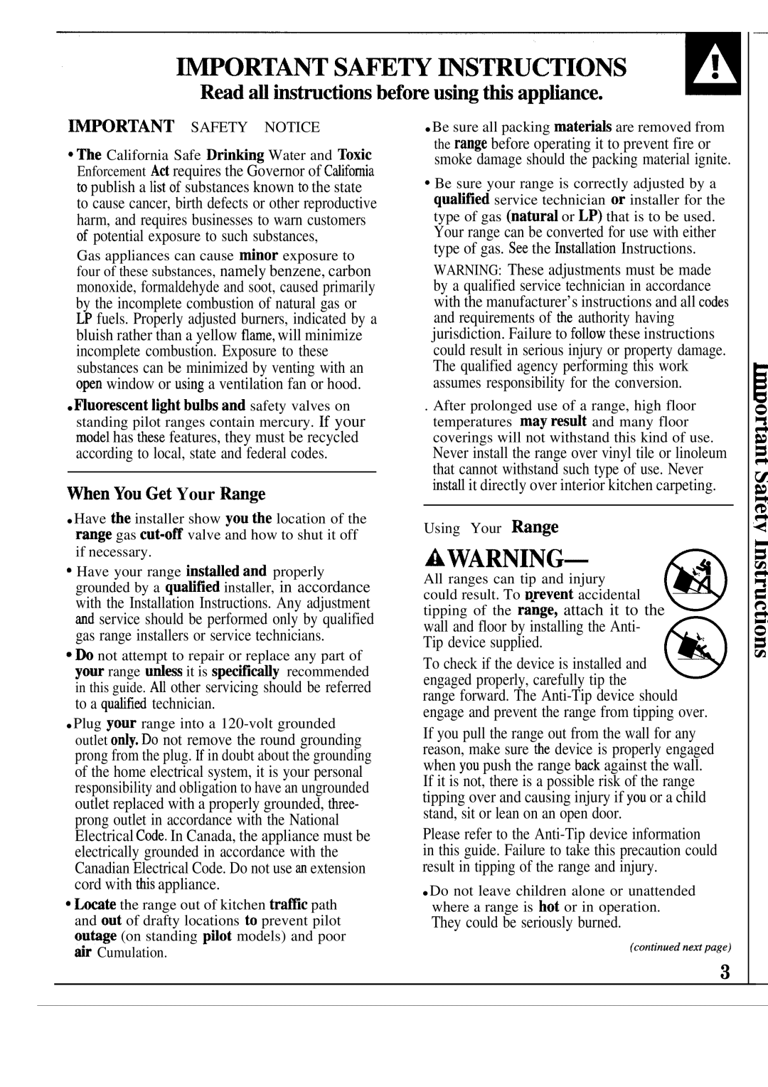 GE JGBS74, JGBS79, JGBS78, JGBS77, JGBS72, JGBS16 Men You &t Your Wnge, They could be seriously burned, ~PORTANT Safety Notice 