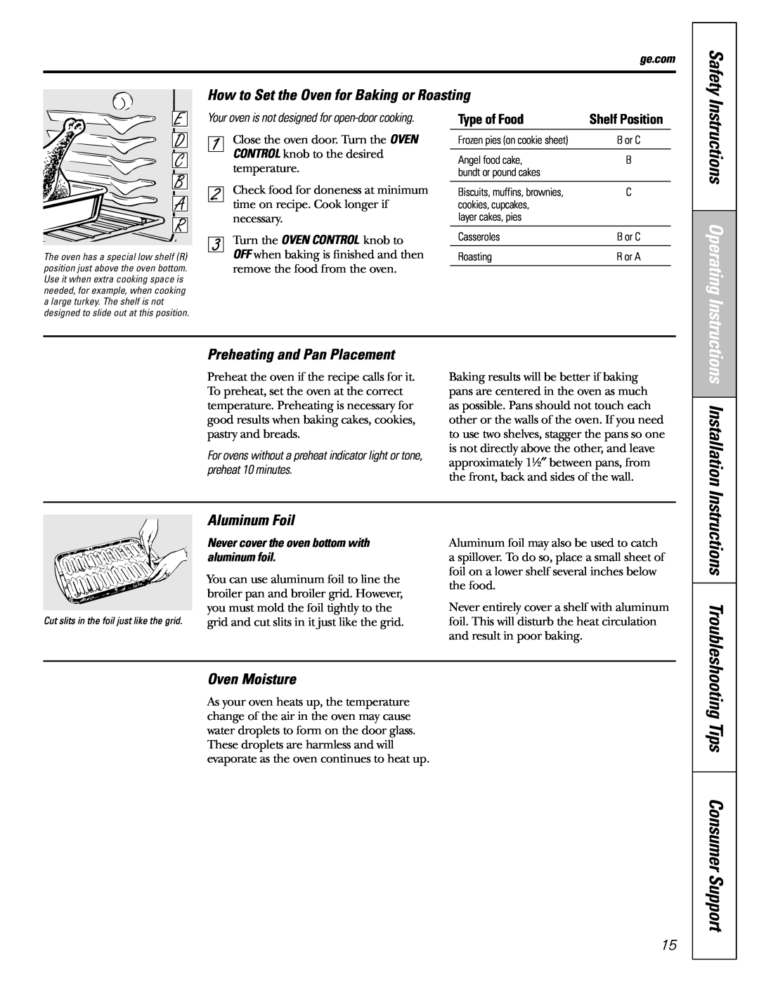 GE JGBS80 Safety, Installation, Tips Consumer Support, How to Set the Oven for Baking or Roasting, Aluminum Foil, ge.com 