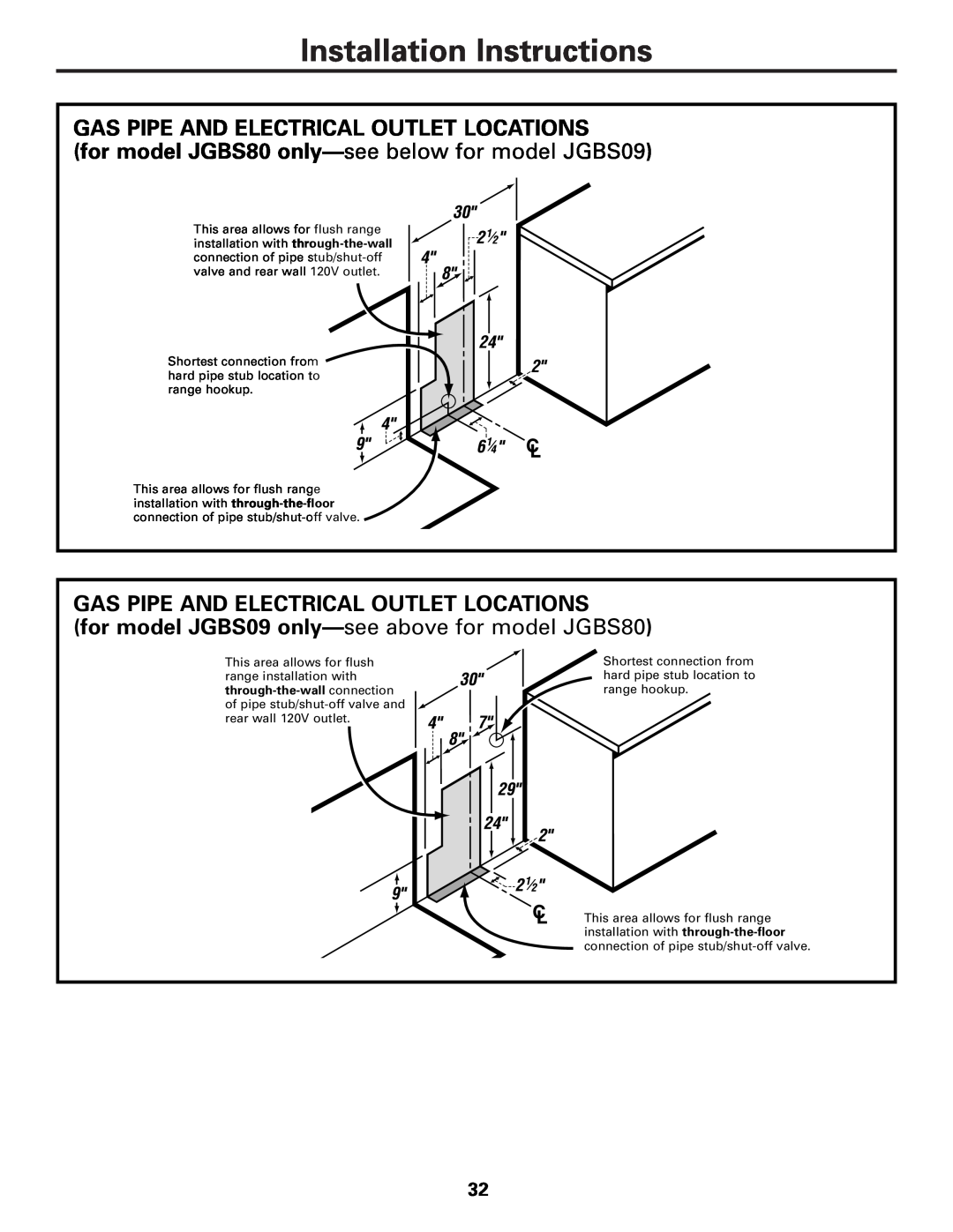 GE JGBS80 installation instructions Installation Instructions, Gas Pipe And Electrical Outlet Locations 