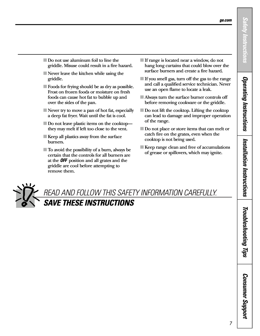 GE JGBS80 installation instructions Save These Instructions, Read And Follow This Safety Information Carefully 