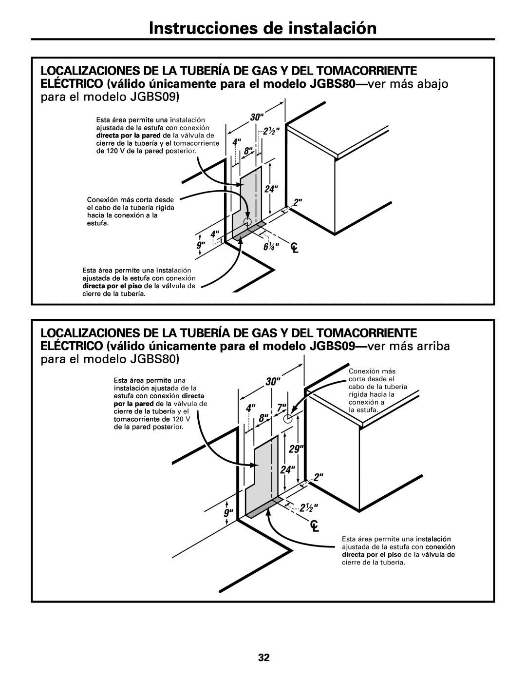 GE JGBS80 installation instructions Instrucciones de instalación, de la pared posterior 
