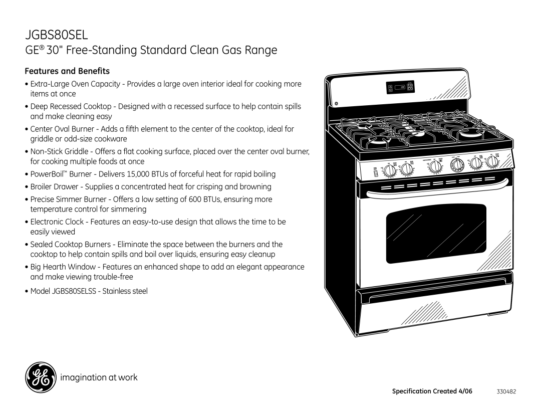 GE JGBS80SEL dimensions Features and Benefits 