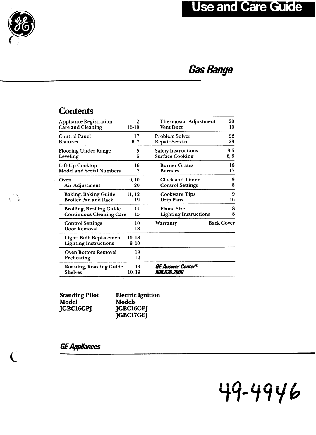 GE JGBC17GEJ, JGJ3C16GPJ, JGBC16GEJ warranty Gmtliwge 