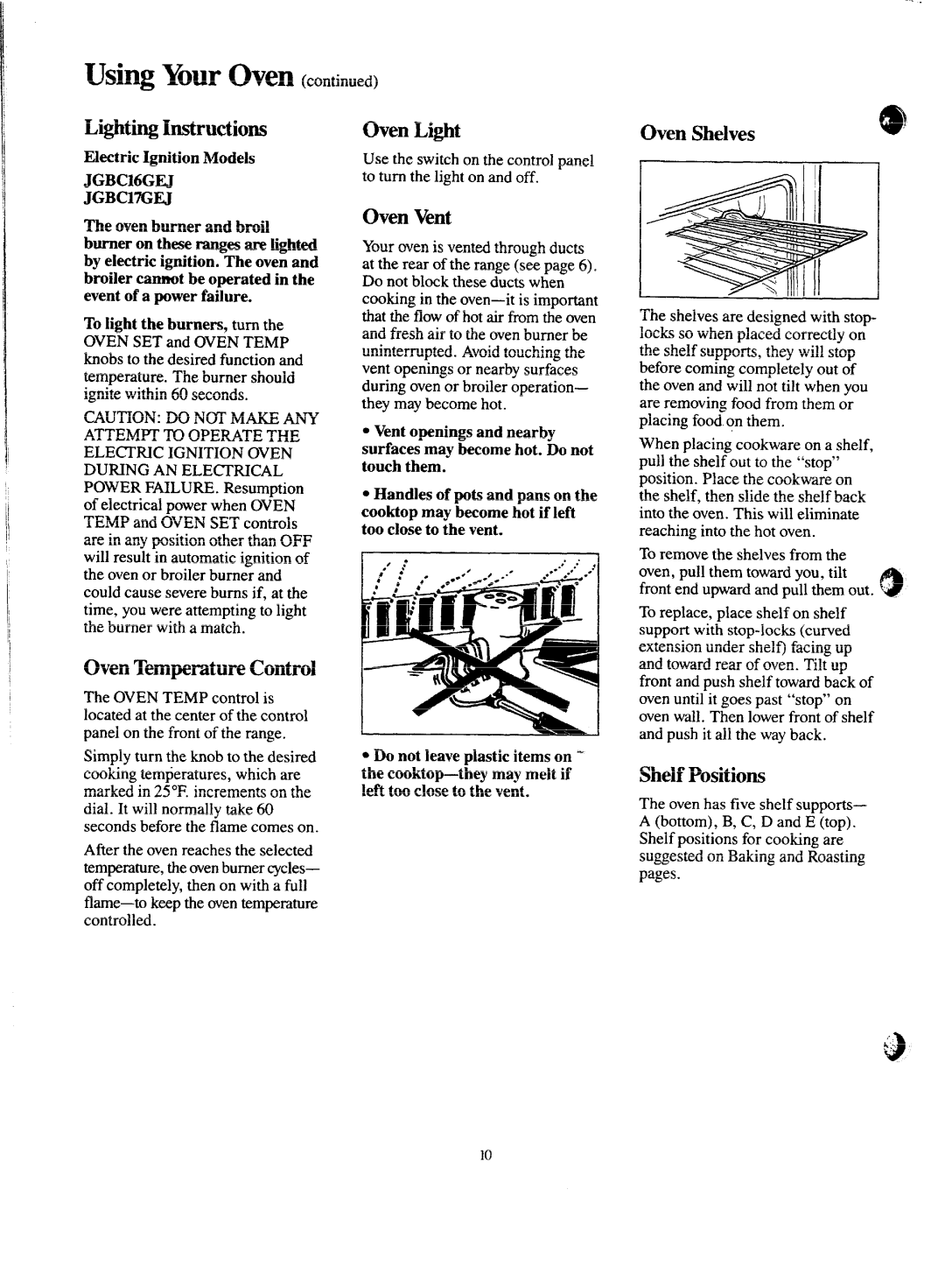 GE JGBC17GEJ, JGJ3C16GPJ, JGBC16GEJ warranty Using Your Oven 