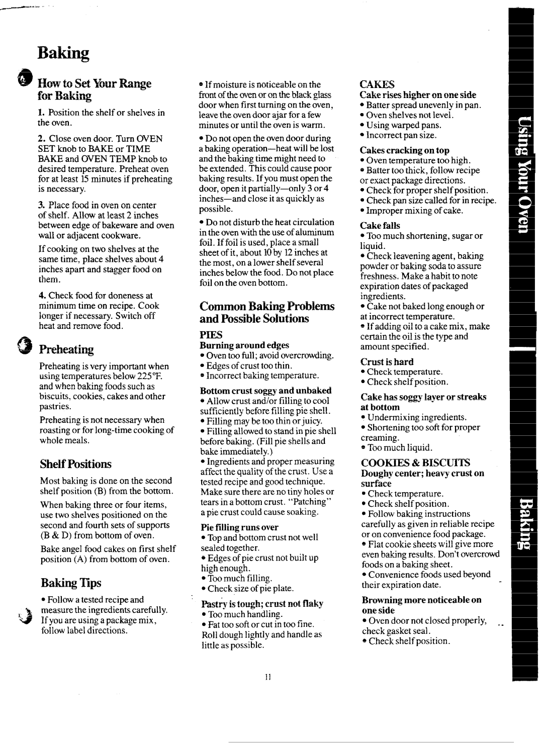 GE JGBC16GEJ How to Set Your Range for Baking, Preheating, Baking Tips, Common Baking Problems and Possible Solutions 