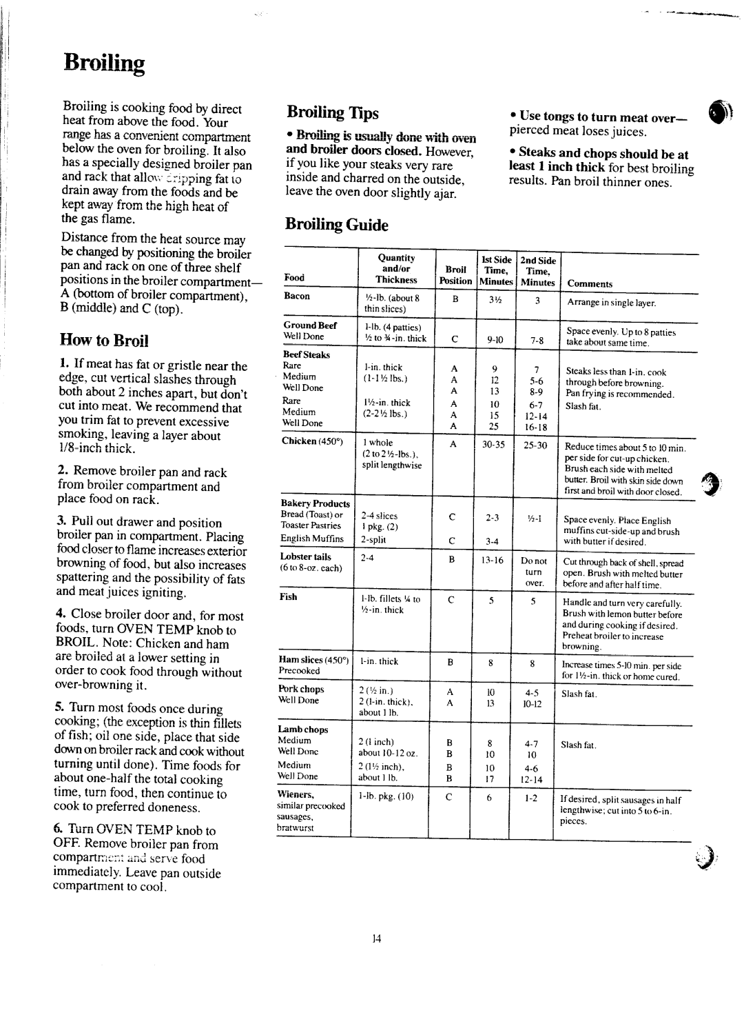 GE JGBC16GEJ, JGJ3C16GPJ, JGBC17GEJ warranty Tips, Broiling Guide, How to Broil 