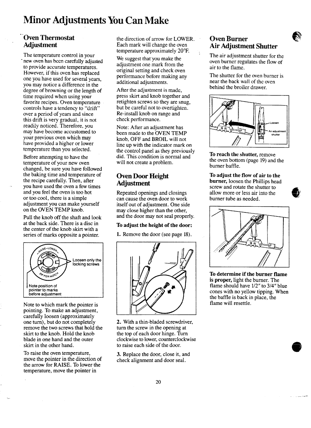 GE JGBC16GEJ, JGJ3C16GPJ, JGBC17GEJ Minor Adjustments You Can Make, OvenThermostat Adjustment, Oven Door Height Adjustment 