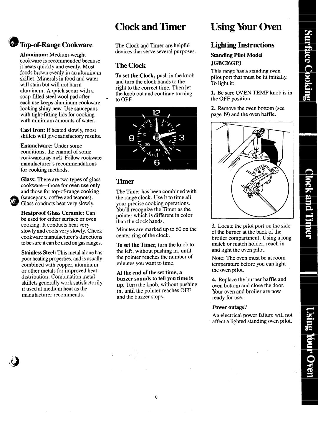 GE JGJ3C16GPJ, JGBC17GEJ, JGBC16GEJ warranty Using YourOven, Clock and Timer, ‘f!Topof-Range Cookware 