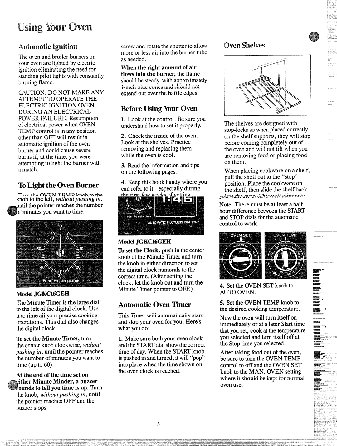 GE JGKS15GEH Lb Lightthe Oven Burner, Adjustment, ~~UsingYourOwn, Hen ‘lkmperatureControl, Oval shelves, ShelfPositions 