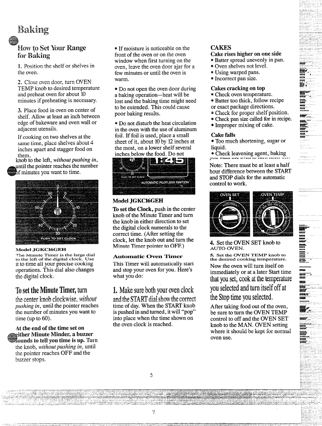 GE JGKM5GEH, JGKC15GEH, JGKC16GEH, JGKS15GEH manual Eikm’tosetMmRange, Baking Tips, CommonBaking Problems PossibleSolutions 