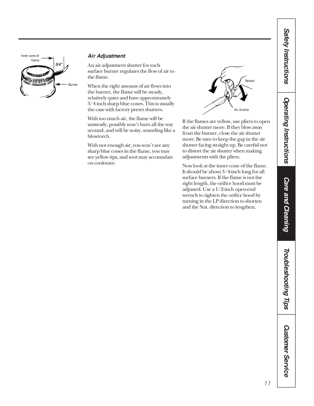 GE JGP320, JGP319 owner manual Air Adjustment 