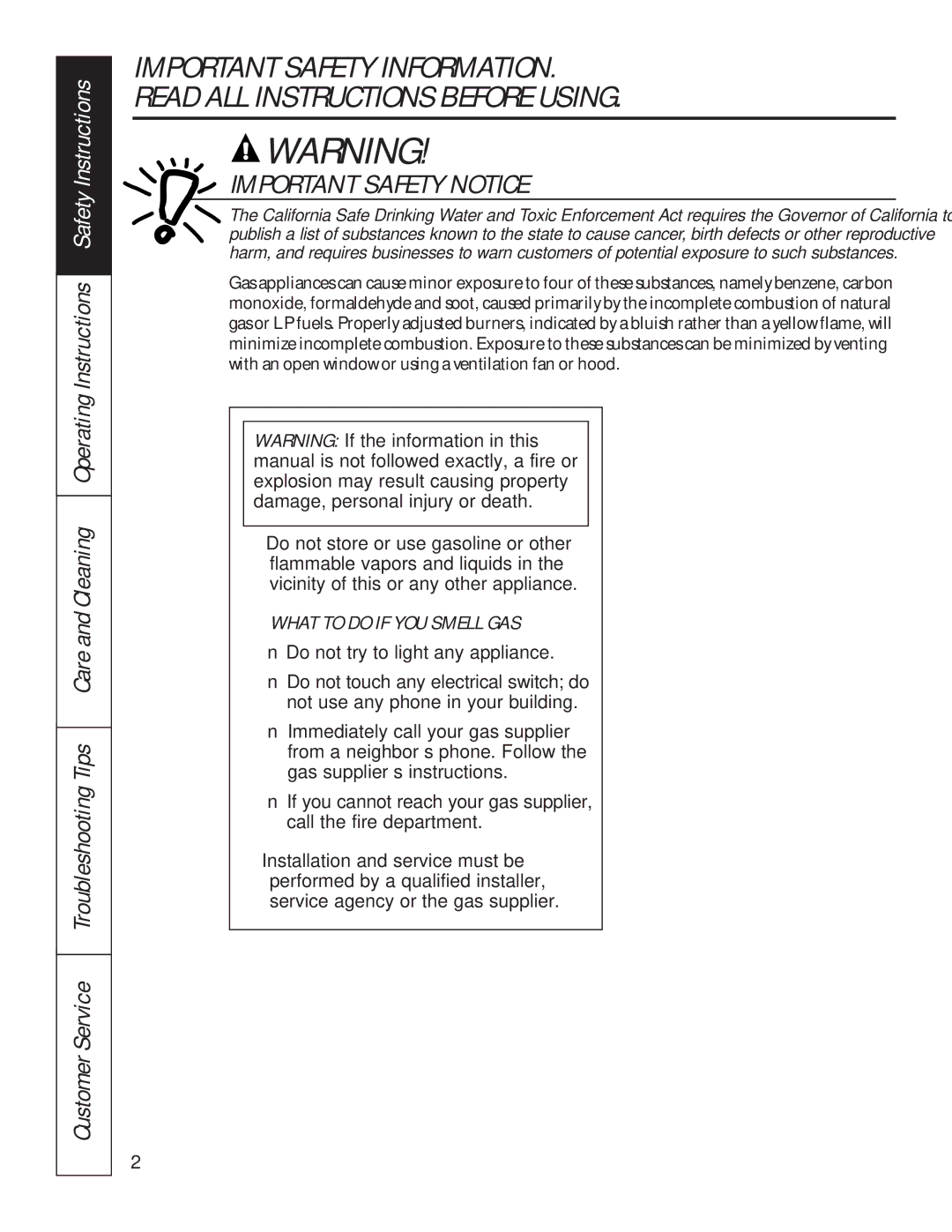 GE JGP319, JGP320 owner manual Important Safety Notice 