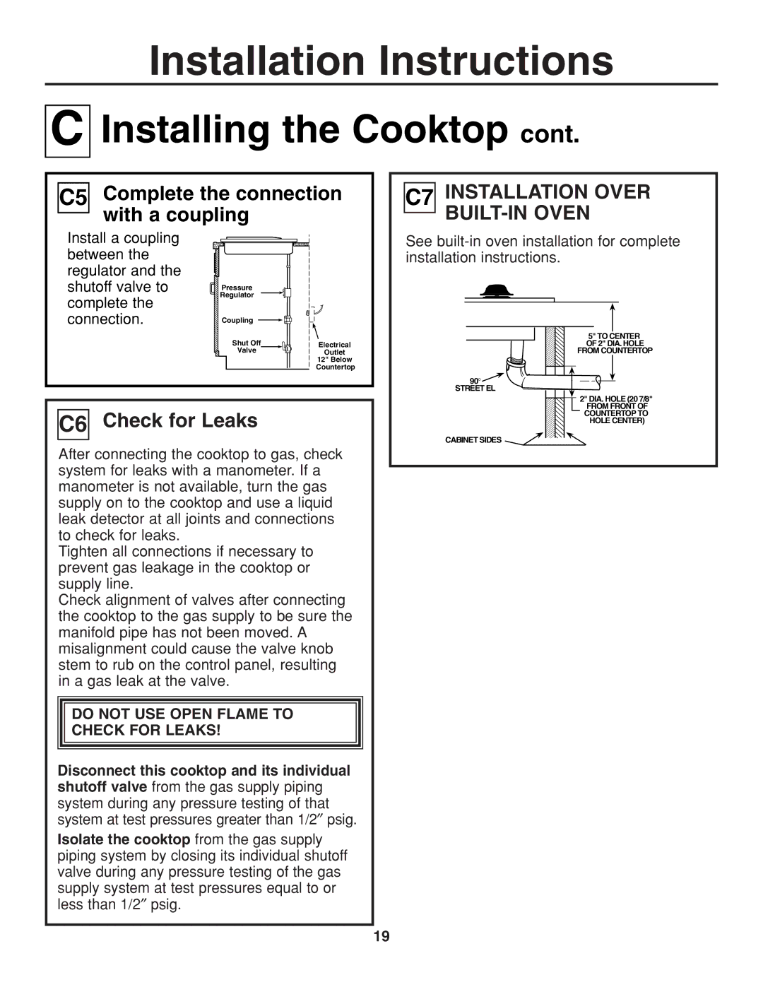 GE JGP321, JGP319 owner manual C5 Complete the connection with a coupling, C6 Check for Leaks 