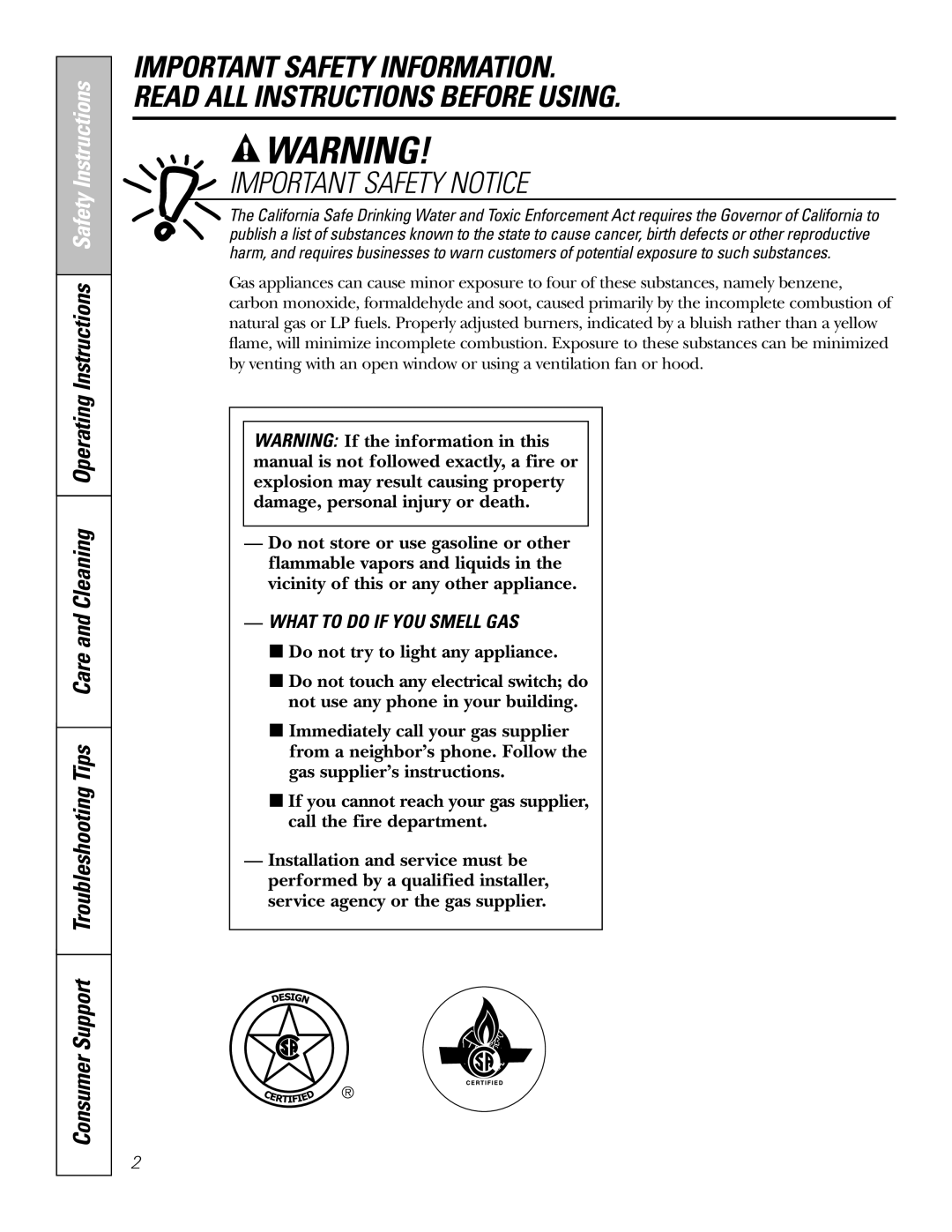 GE JGP319, JGP321 owner manual Important Safety Notice 