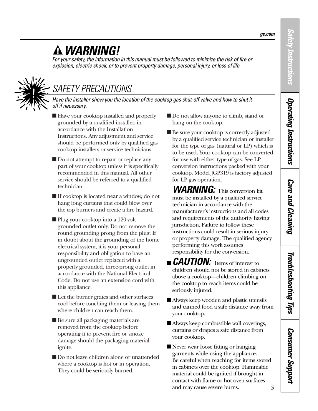 GE JGP321, JGP319 owner manual Safety Precautions, Ge.com 