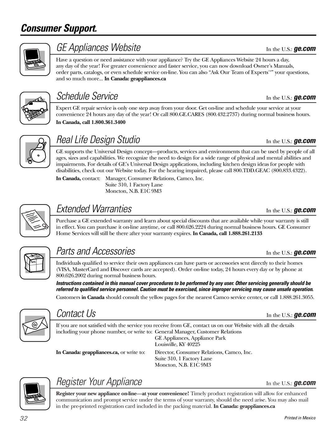 GE JGP319, JGP321 owner manual Consumer Support, Schedule Service 