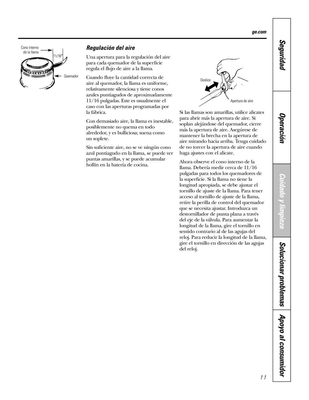 GE JGP321, JGP319 owner manual Regulación del aire 