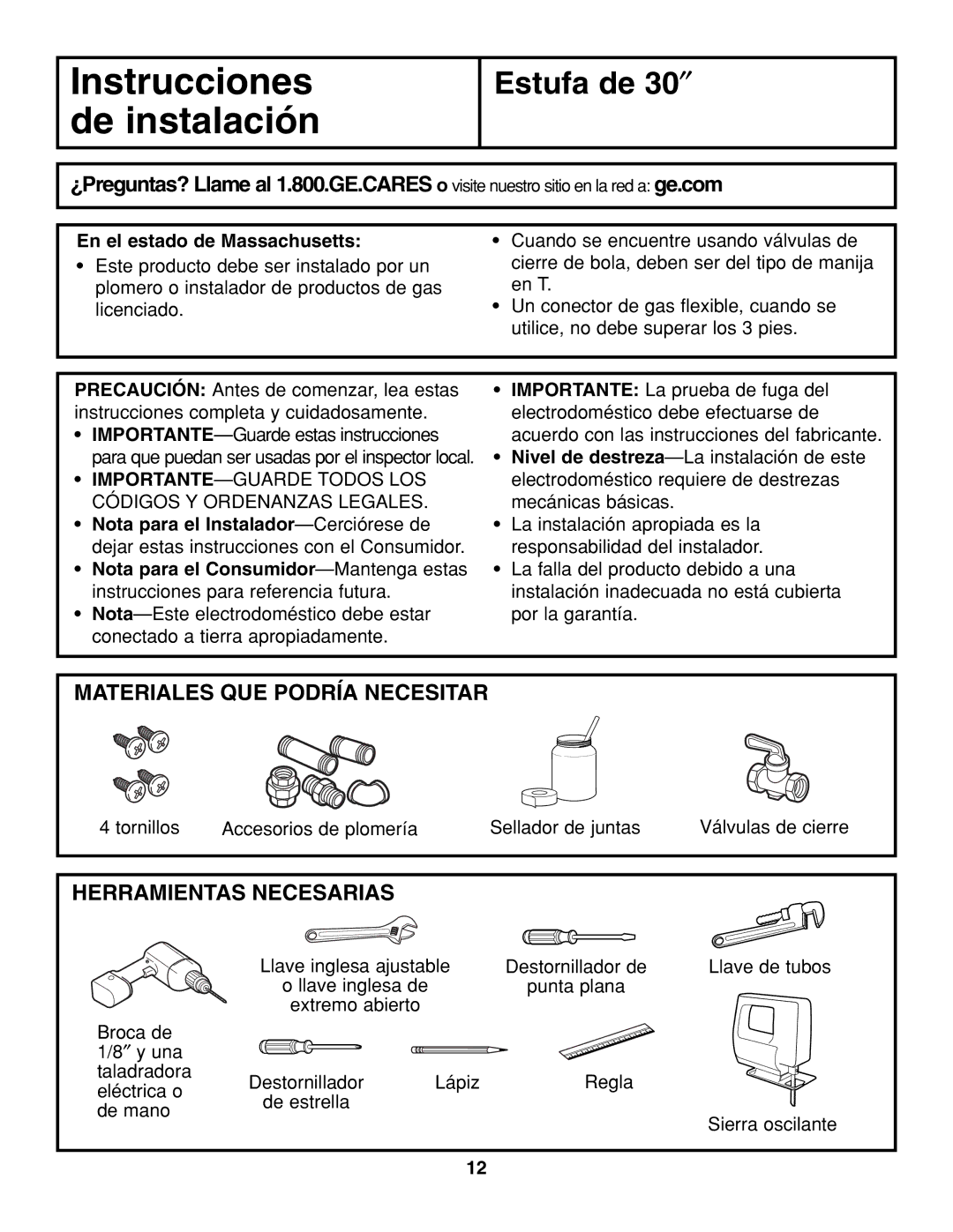 GE JGP319, JGP321 owner manual Instrucciones de instalación 