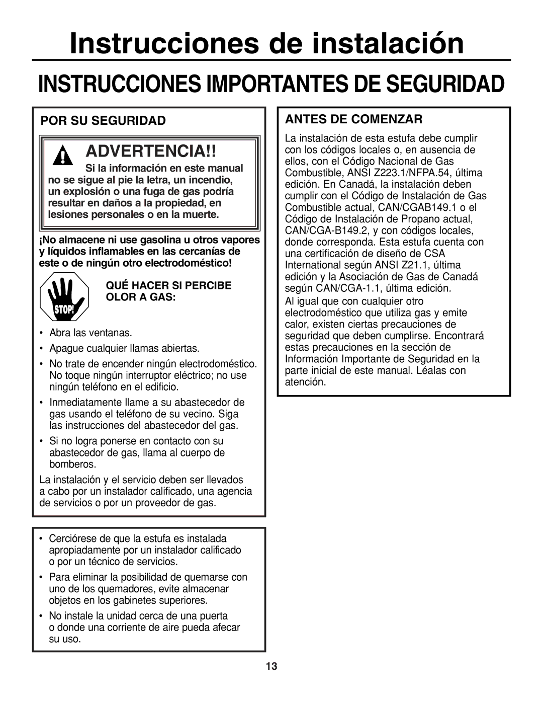 GE JGP321, JGP319 owner manual Instrucciones de instalación 