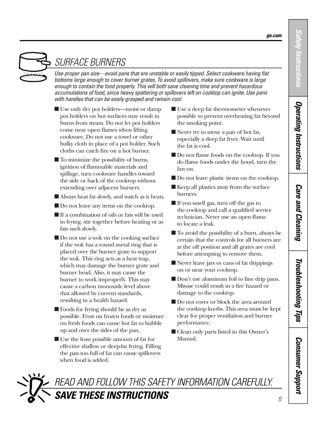 GE JGP321, JGP319 owner manual Support 