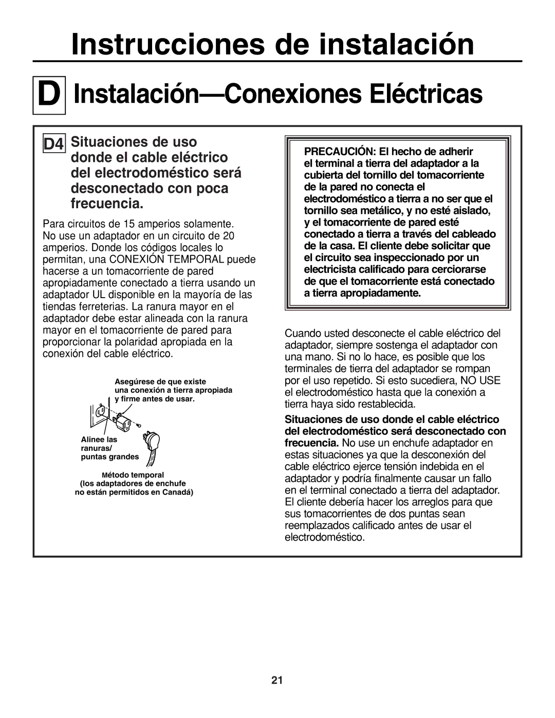 GE JGP321, JGP319 owner manual Instrucciones de instalación 