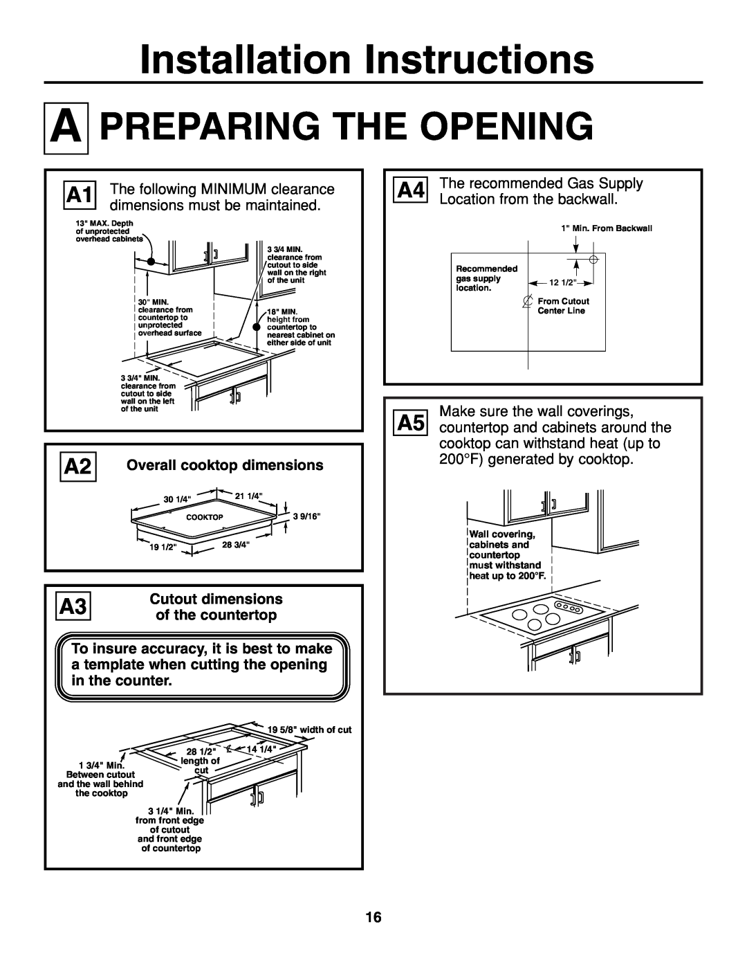 GE JGP319, JGP321 Preparing The Opening, Installation Instructions, 19 5/8 width of cut, 14 1/4, length of, the cooktop 